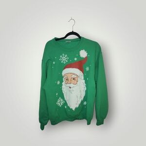Ugly Sweater Green Santa holiday crew neck pullover  Large